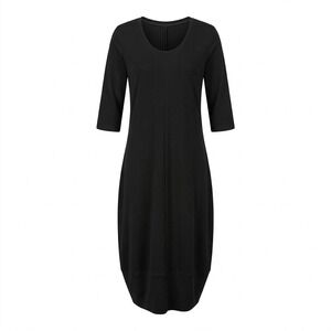 NEW Eva Tralala Size 2 Paris Black Lagenlook Tulip Hem Midi Dress 3/4 Sleeve